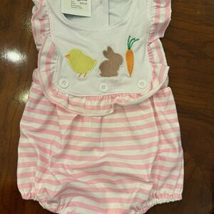 Pink and White Striped Easter Romper